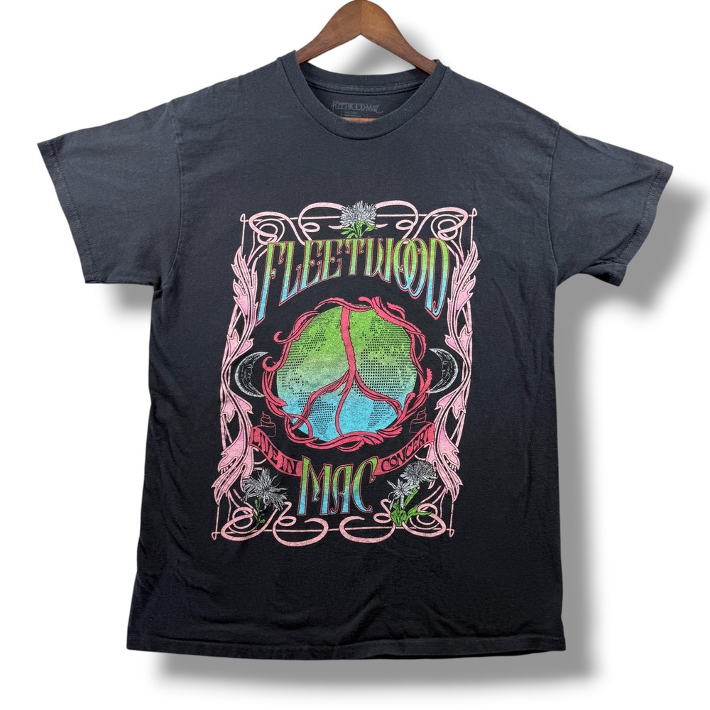 Fleetwood Mac Live In Concert Graphic T-Shirt Black Large Peace Sign Band Tee